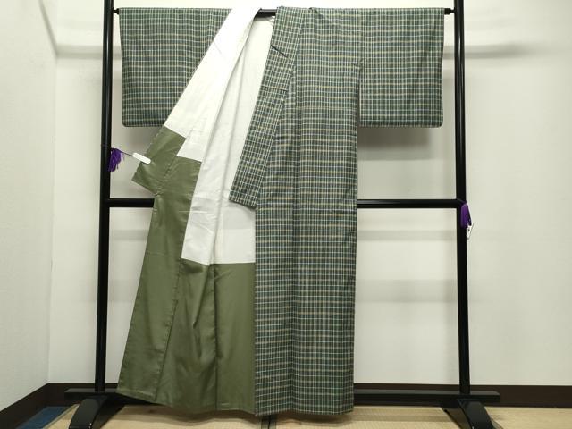 平和屋着物●三代目市三郎　七彩紬　繭の思い出　格子柄　反端付き　正絹　逸品　CABD9115gh
