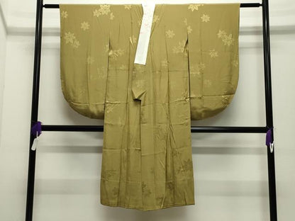 平和屋着物●長襦袢　無双仕立て　楓地紋　桑染色　半衿刺繍　正絹　逸品　CABD9120gh