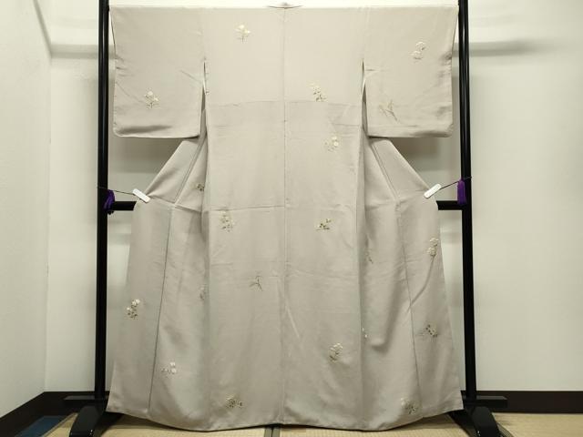 平和屋着物●上質な小紋　草花文　金彩　鬼しぼ縮緬　正絹　逸品　未使用　CABD9122gh