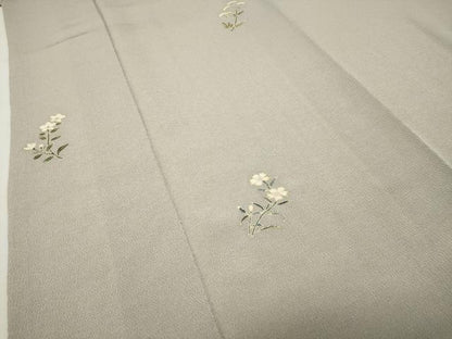 平和屋着物●上質な小紋　草花文　金彩　鬼しぼ縮緬　正絹　逸品　未使用　CABD9122gh