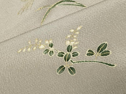 平和屋着物●上質な小紋　草花文　金彩　鬼しぼ縮緬　正絹　逸品　未使用　CABD9122gh