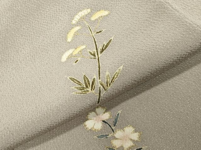 平和屋着物●上質な小紋　草花文　金彩　鬼しぼ縮緬　正絹　逸品　未使用　CABD9122gh