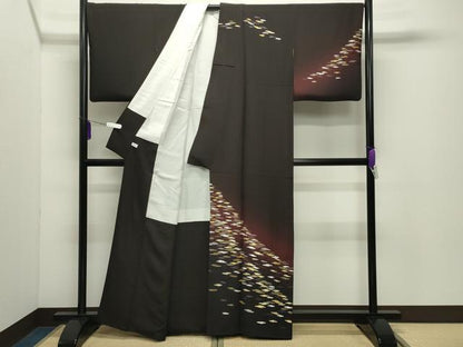 平和屋着物●訪問着　駒刺繍　エ霞文　暈し染め　金糸　正絹　逸品　CABD9124gh