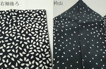 平和屋着物●上質な小紋　舞桜文　黒地　正絹　逸品　CABD9125gh