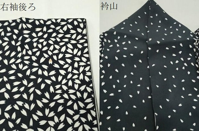 平和屋着物●上質な小紋　舞桜文　黒地　正絹　逸品　CABD9125gh