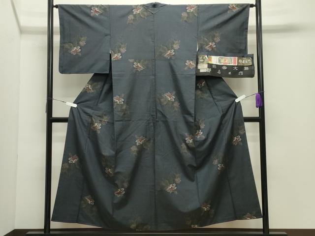 平和屋着物●都喜ヱ門　本場大島紬　7マルキ　泥染め　白い花　藤絹織物謹製　証紙付き　正絹　逸品　CABD9129gh