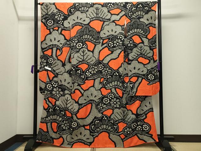 平和屋着物●豪華振袖　総絞り　枝花文　黒地　正絹　逸品　CABD9136gh