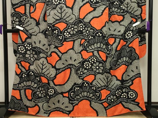 平和屋着物●豪華振袖　総絞り　枝花文　黒地　正絹　逸品　CABD9136gh