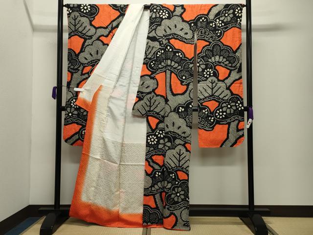 平和屋着物●豪華振袖　総絞り　枝花文　黒地　正絹　逸品　CABD9136gh