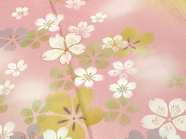 平和屋着物●豪華振袖　駒刺繍　舞桜文　暈し染め　金通し地　正絹　逸品　CABD9137gh