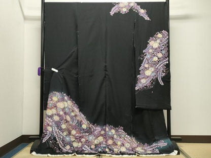 平和屋着物●豪華振袖　辻が花　絞り　黒地　金彩　仮絵羽　逸品　未使用　CABD9138gh
