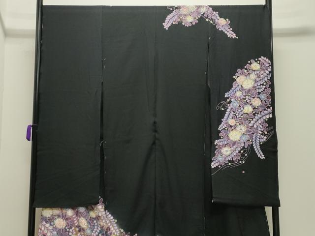 平和屋着物●豪華振袖　辻が花　絞り　黒地　金彩　仮絵羽　逸品　未使用　CABD9138gh