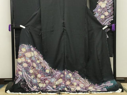 平和屋着物●豪華振袖　辻が花　絞り　黒地　金彩　仮絵羽　逸品　未使用　CABD9138gh