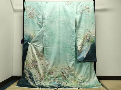 平和屋着物●豪華振袖　作家物　辻が花　絞り　暈し染め　銀通し地　仮絵羽　逸品　未使用　CABD9140gh