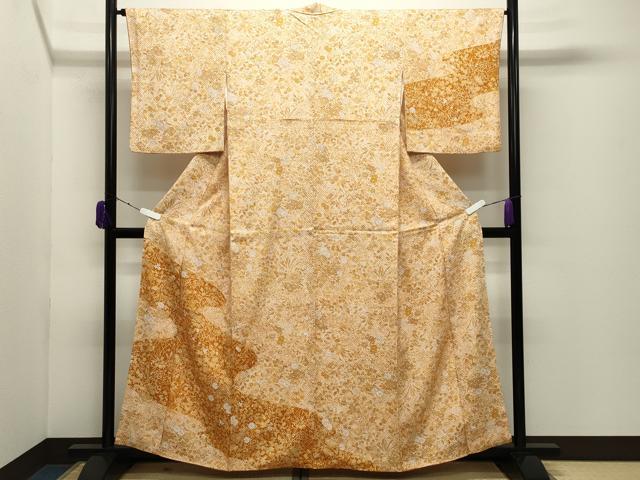 平和屋着物●訪問着　総絞り　道長草花文　正絹　逸品　CABD9144gh
