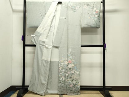 平和屋着物●訪問着　友禅　尾長鳥花文　正絹　逸品　CABD9147gh