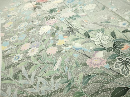 平和屋着物●訪問着　友禅　尾長鳥花文　正絹　逸品　CABD9147gh