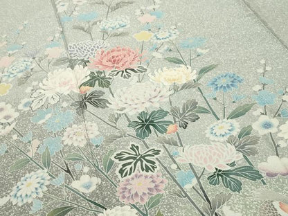 平和屋着物●訪問着　友禅　尾長鳥花文　正絹　逸品　CABD9147gh