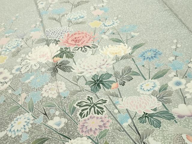 平和屋着物●訪問着　友禅　尾長鳥花文　正絹　逸品　CABD9147gh