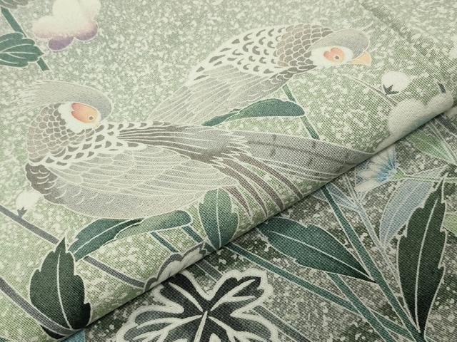 平和屋着物●訪問着　友禅　尾長鳥花文　正絹　逸品　CABD9147gh