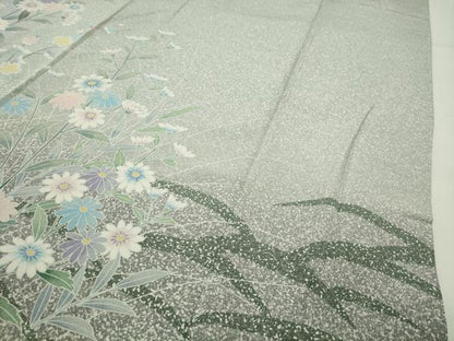 平和屋着物●訪問着　友禅　尾長鳥花文　正絹　逸品　CABD9147gh