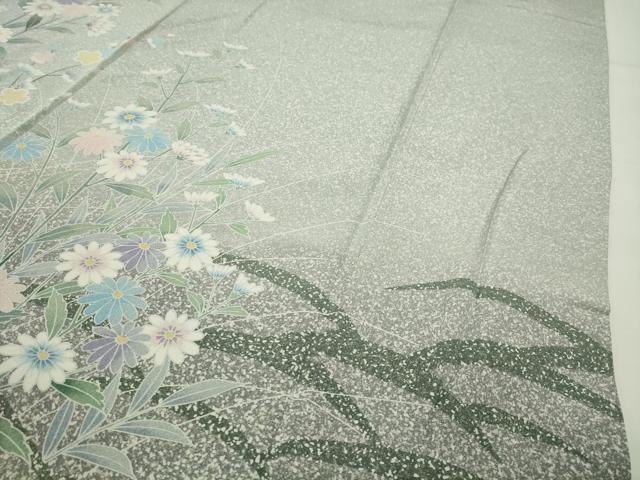 平和屋着物●訪問着　友禅　尾長鳥花文　正絹　逸品　CABD9147gh