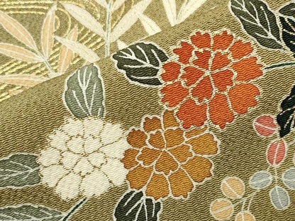 平和屋着物●訪問着　駒刺繍　流水草花文　暈し染め　金彩　鬼しぼ縮緬　正絹　逸品　CABD9148gh