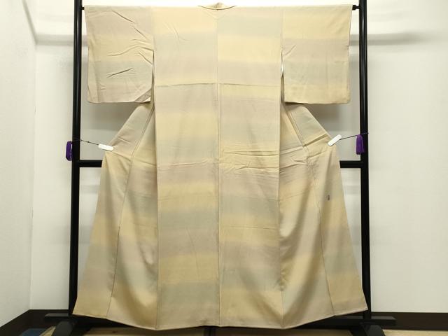 平和屋着物●十日町　加賀草木友禅の第一人者　田村哲彦　お召　横段文　正絹　逸品　CABD9150gh