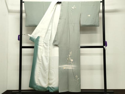 平和屋着物●本加賀友禅作家　南克治　訪問着　草花文　暈し染め　正絹　逸品　CABD9151gh
