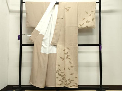 平和屋着物●訪問着　刺繍　舞葉花文　暈し染め　金糸　正絹　逸品　未使用　CABD9152gh