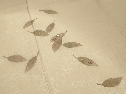 平和屋着物●訪問着　刺繍　舞葉花文　暈し染め　金糸　正絹　逸品　未使用　CABD9152gh