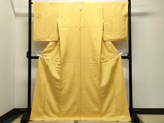 平和屋着物●上質な色無地　鏡裏花地紋　支子色　ロング丈　正絹　逸品　未使用　CABD9158gh