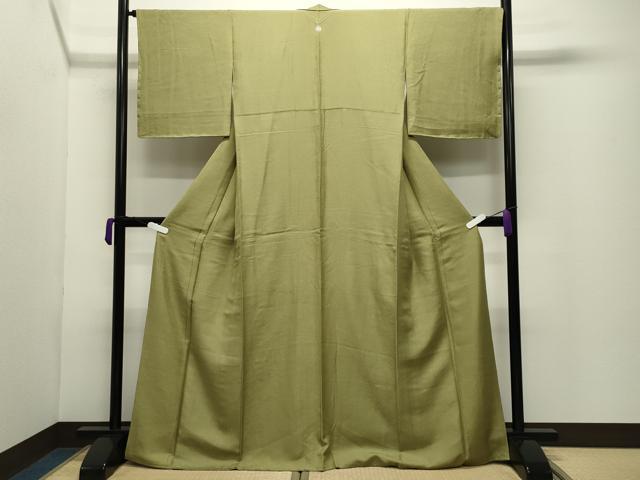 平和屋着物●上質な色無地　風景地紋　青朽葉色　正絹　逸品　未使用　CABD9161gh