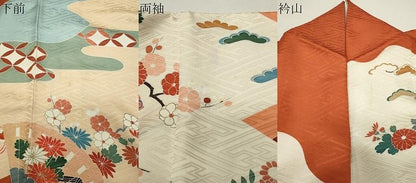 平和屋着物●創業460年・千總　振袖　駒刺繍　御所車檜扇花文　金彩　小田急百貨店扱い　正絹　逸品　CABD9163gh