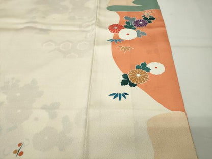 平和屋着物●創業460年・千總　振袖　駒刺繍　御所車檜扇花文　金彩　小田急百貨店扱い　正絹　逸品　CABD9163gh