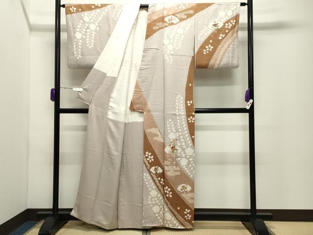 平和屋着物●中国三大刺繍　相良刺繍　訪問着　絞り　地紙枝椿花文　金糸　正絹　逸品　CABD9164gh