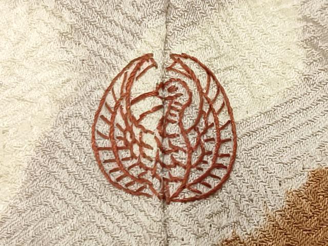 平和屋着物●中国三大刺繍　相良刺繍　訪問着　絞り　地紙枝椿花文　金糸　正絹　逸品　CABD9164gh