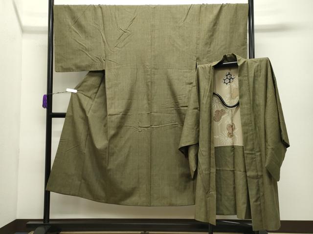平和屋着物●男性　紬　アンサンブル　絣文様　正絹　逸品　CABD9166gh