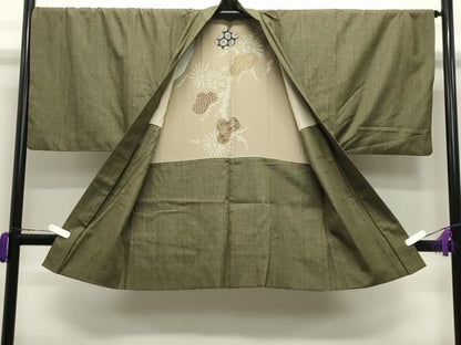 平和屋着物●男性　紬　アンサンブル　絣文様　正絹　逸品　CABD9166gh