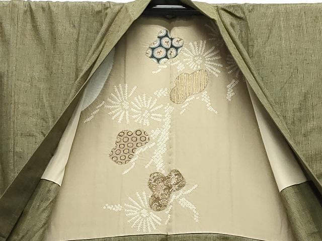 平和屋着物●男性　紬　アンサンブル　絣文様　正絹　逸品　CABD9166gh