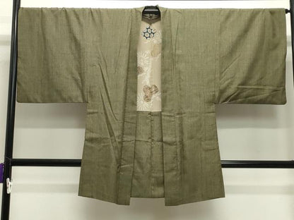 平和屋着物●男性　紬　アンサンブル　絣文様　正絹　逸品　CABD9166gh