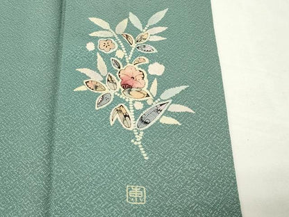平和屋着物●上質な色無地　荒川東海　紋意匠　柳染色　正絹　逸品　CABD9171gh