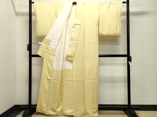 平和屋着物○上質な色無地 草花地紋 淡黄色 正絹 逸品 CABD9173gh