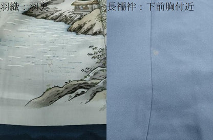 平和屋着物●男性　紬　アンサンブル・長襦袢セット　色無地　青藍色　正絹　逸品　未使用　CABD9179gh