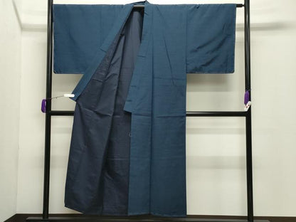 平和屋着物●男性　紬　アンサンブル・長襦袢セット　色無地　青藍色　正絹　逸品　未使用　CABD9179gh