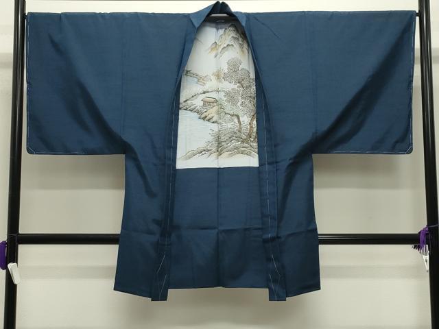 平和屋着物●男性　紬　アンサンブル・長襦袢セット　色無地　青藍色　正絹　逸品　未使用　CABD9179gh