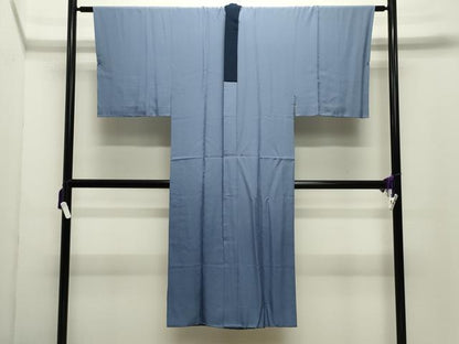 平和屋着物●男性　紬　アンサンブル・長襦袢セット　色無地　青藍色　正絹　逸品　未使用　CABD9179gh