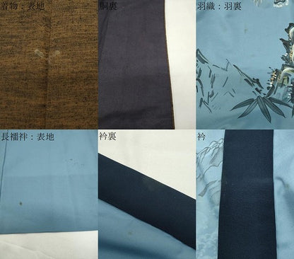 平和屋着物●男性　紬　アンサンブル・長襦袢セット　霞文　正絹　逸品　CABD9180gh