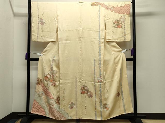 平和屋着物●訪問着　駒刺繍　絞り　雪輪花文　金銀彩　正絹　逸品　CABD9183gh