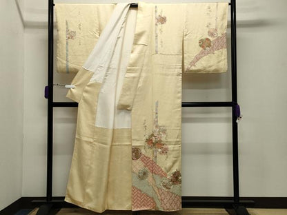 平和屋着物●訪問着　駒刺繍　絞り　雪輪花文　金銀彩　正絹　逸品　CABD9183gh